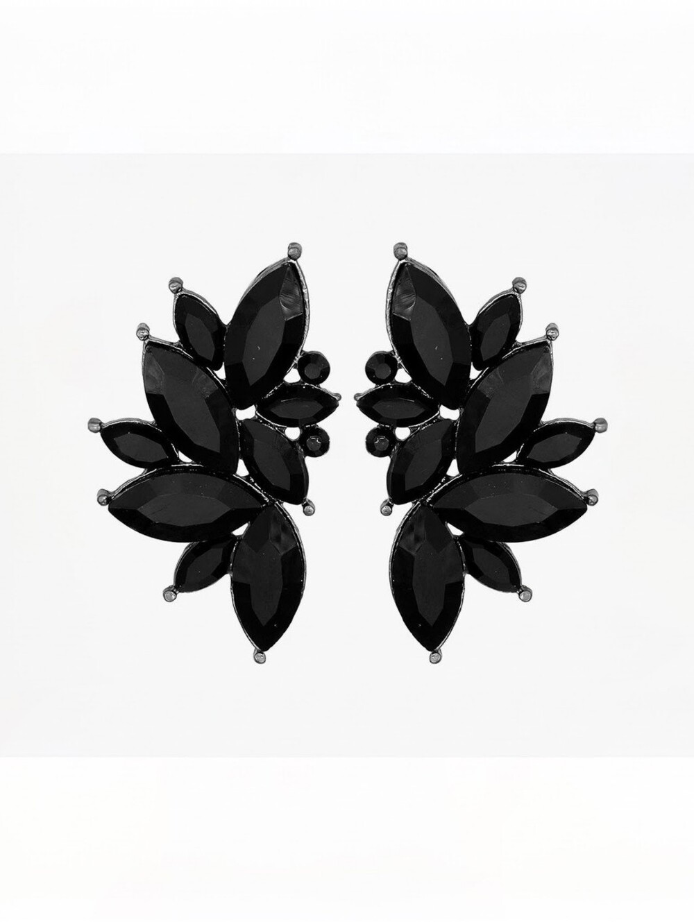 Black Leaf Cluster Stud Earrings - Women Jewelry